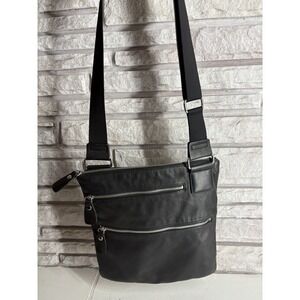 Margot Black Pebbled Leather Double Zip Crossbody Bag Messenger